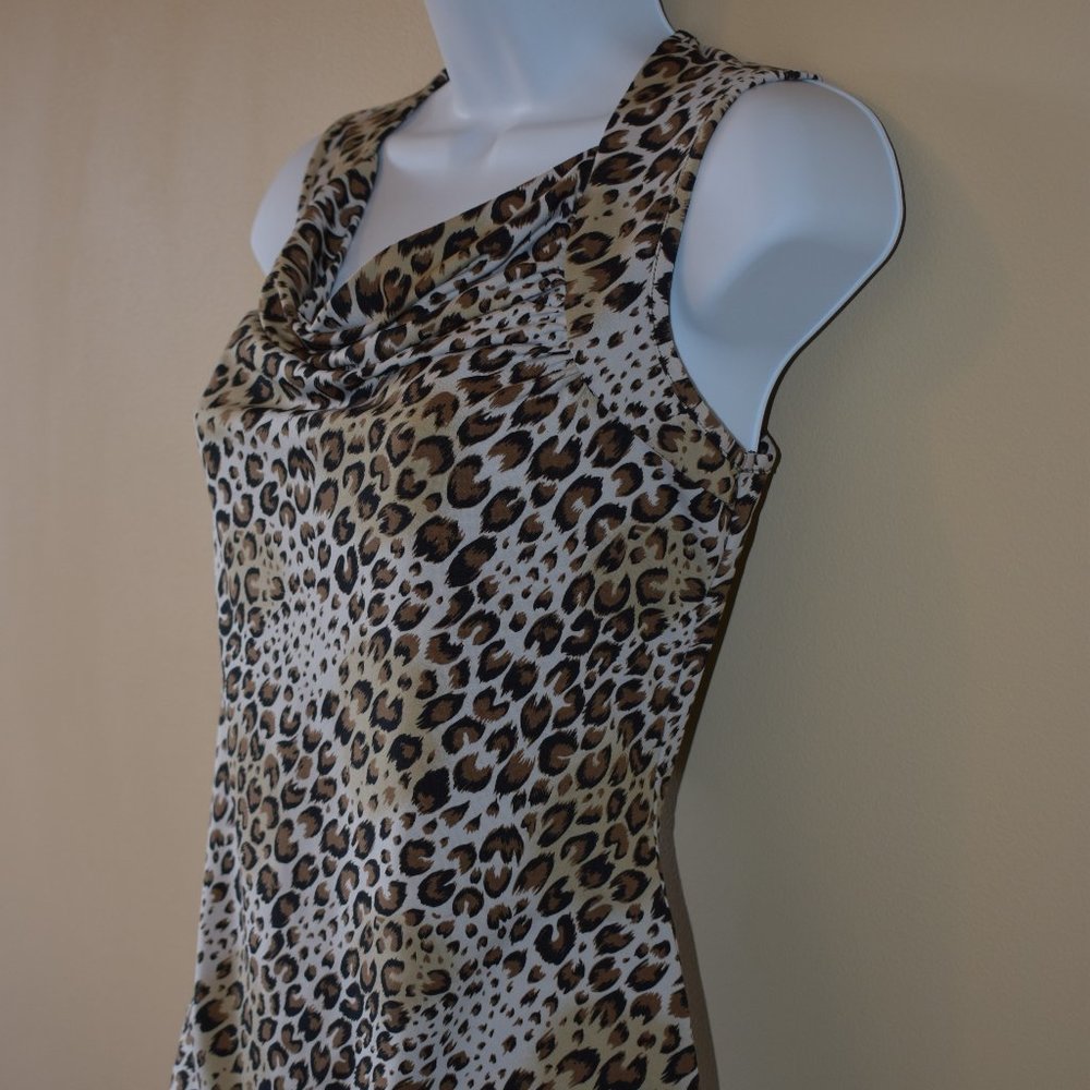 Women's Leopard Cowl Neck Sleeveless Shirt - Size Medium